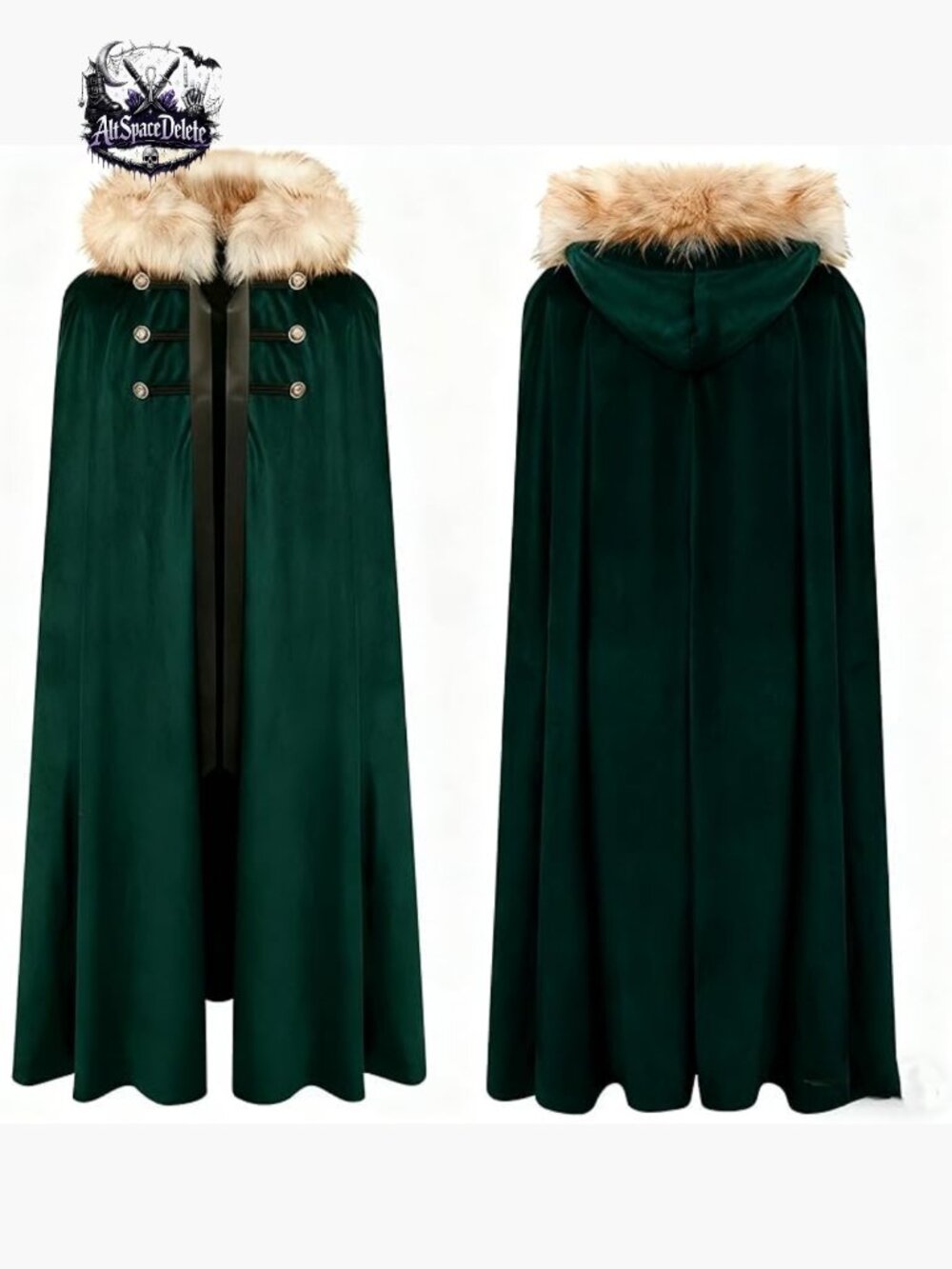 Large Faux Fur Hooded Cloak Medieval Viking Renaissance Costume Cape